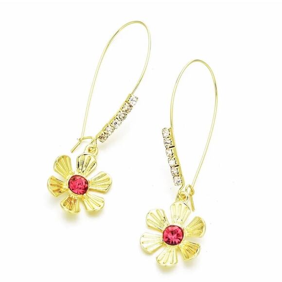 Betsey Johnson Flower Dangle Earrings Gold Shepard's Hook NWT - Picture 1 of 6